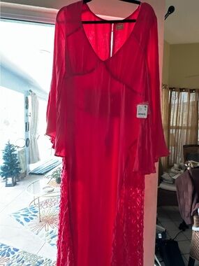 Free People tart berry Maxi Dress with lace detail